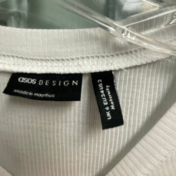 Asos Maternity Size 2 White Ribbed Top Tunic Side Slit - Picture 2 of 5